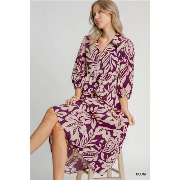 ✨NWT Umgee Floral Print Tiered Midi Dress - Picture 2 of 4